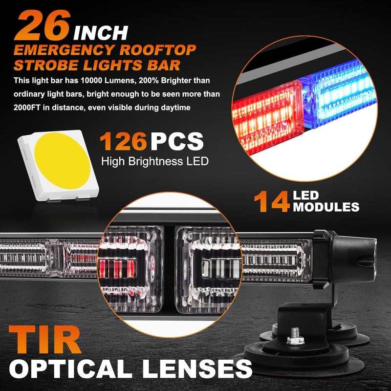 ASPL 26inch 126 LED Emergency Rooftop Strobe Lights Bar w/Controller Double Side Warning Hazard Snow Plow Flashing Light Traffic Advisor Safety Light for Work Trucks Vehicles Tow Pickup(Red/Blue) - Image 2